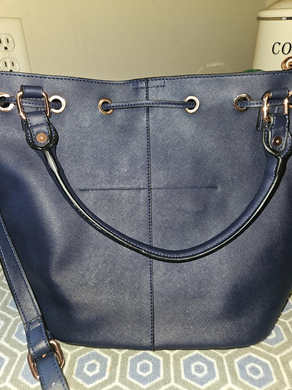 Dune London Navy Blue Bucket Bag with Rose Gold-Tone/Copper Hardware NWOT - Picture 10 of 16